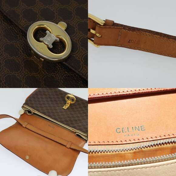 CELINE Macadam Canvas Shoulder Bag Pvc Leather Brown Gold - Picture 11 of 13